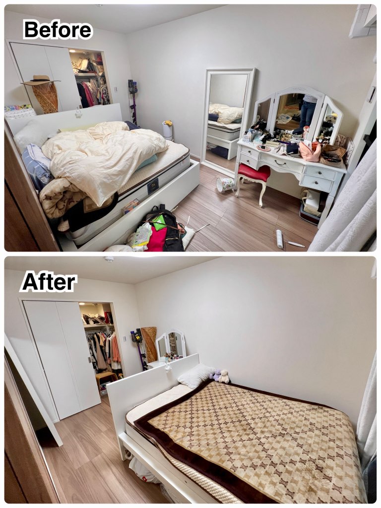 【寝室】大胆な家具配置がポイント！ママがときめく身支度スペース作り（整理収納ビフォーアフター）